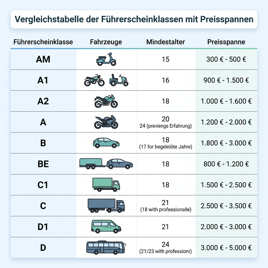Vergleich der Kosten verschiedener Führerscheinklassen in Deutschland