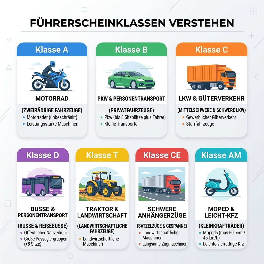 Übersicht der Führerscheinklassen und zugehörigen Dokumente in Deutschland