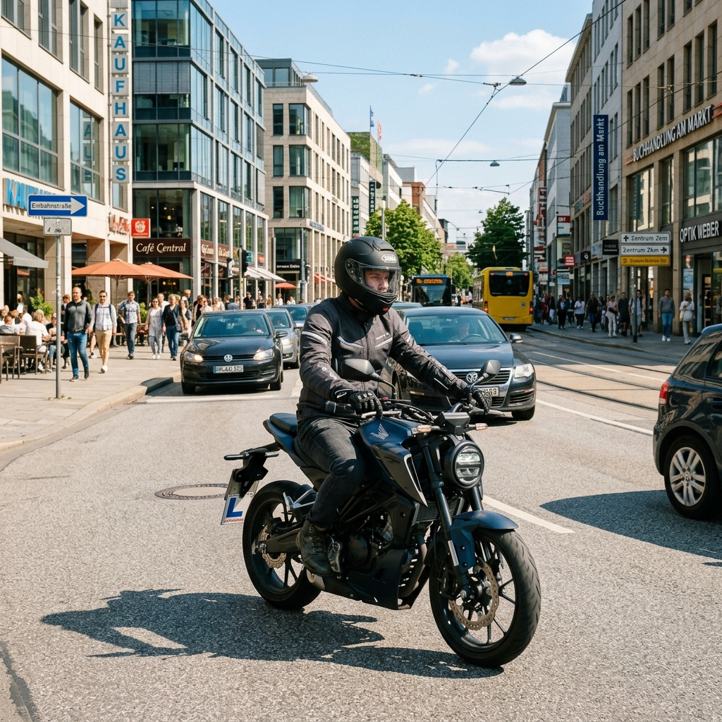 Junger Fahrer auf einem 125er Motorrad in der Stadt – 125er Führerschein Kosten 2026.