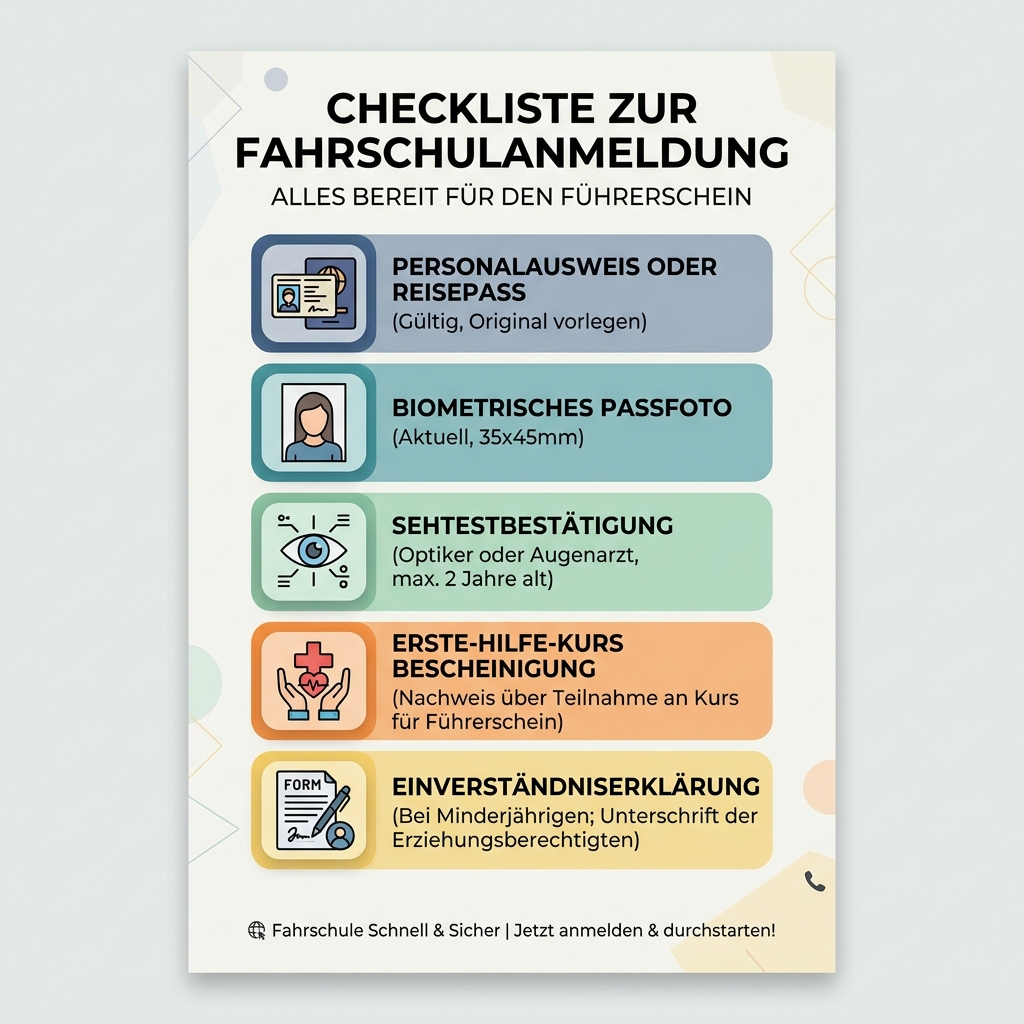 Checkliste mit den wichtigsten Dokumenten für die Fahrschulanmeldung