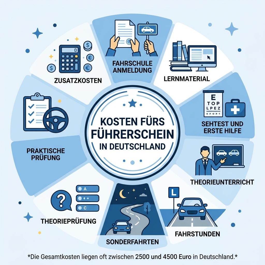 Kostenaufstellung Führerschein Klasse B in Deutschland als übersichtliche Grafik